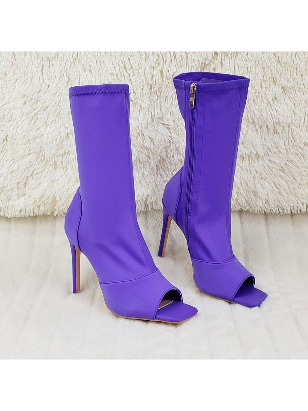 Victoria Purple Stretch Square Open Toe Ankle Boots
